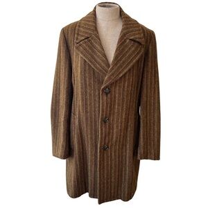 Vintage Oversized Quilt Lined Brown Wool Blazer Overcoat Pea Coat